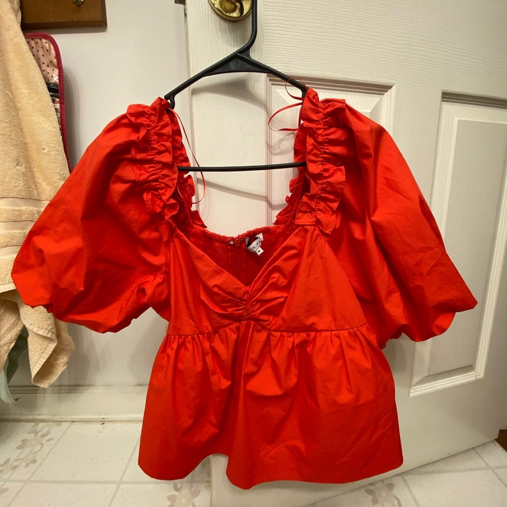 Puff sleeve blouse coral red